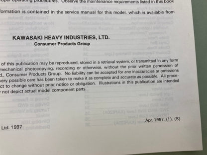 Kawasaki 99920-1856-01 MULE 2500 2510 2520 Owner's Manual '97 Genuine
