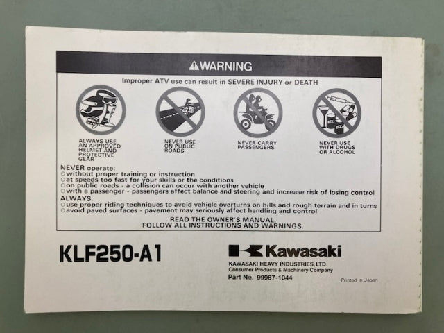 Kawasaki 99987-1044 BAYOU 250 KLF250-A1 Owner's Manual '01 Genuine