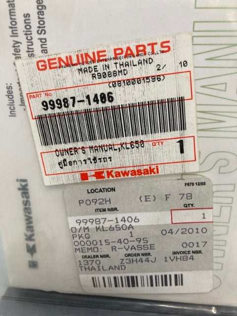 Kawasaki 99987-1406 KLR650 KL650A Owner's Manual '06 New Genuine