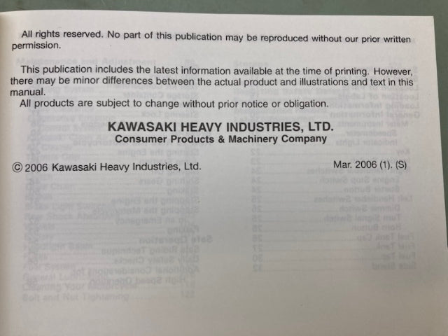 Kawasaki 99987-1408 Vulcan 500 LTD EN500C Owner's Manual '06 Genuine