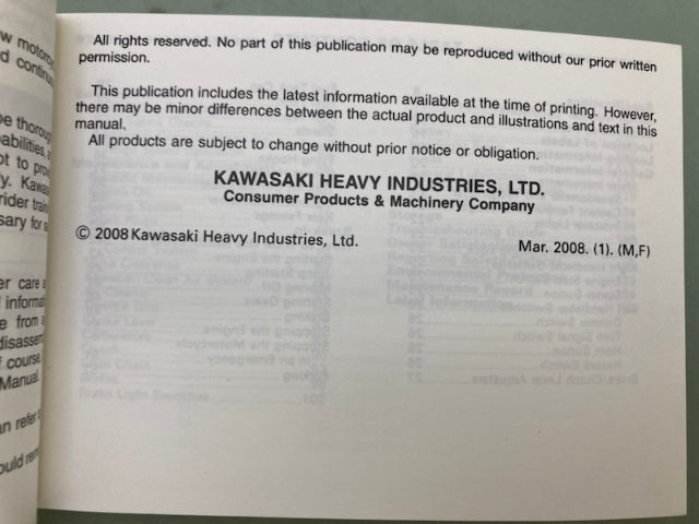 Kawasaki 99987-1527 Ninja 500 EX500D9 Owner's Manual '08 Genuine