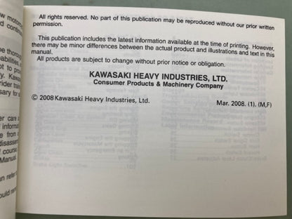 Kawasaki 99987-1527 Ninja 500 EX500D9 Owner's Manual '08 Genuine