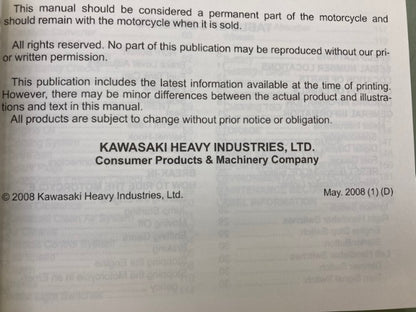 Kawasaki 99987-1511 Vulcan 900 Custom VN900C9 Owner's Manual '08 Genuine