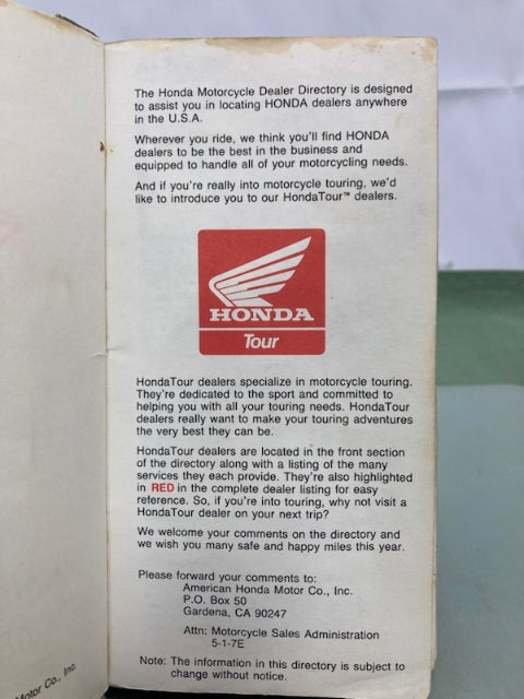 Honda F0502 1990 Motorcycle Dealer Directory '89 Genuine