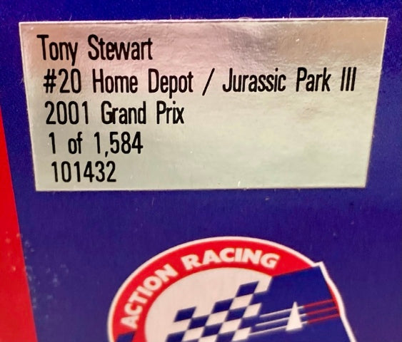 Action 1:24 Tony Stewart #20 Home Depot/Jurassic Park III 2001 Grand Prix New