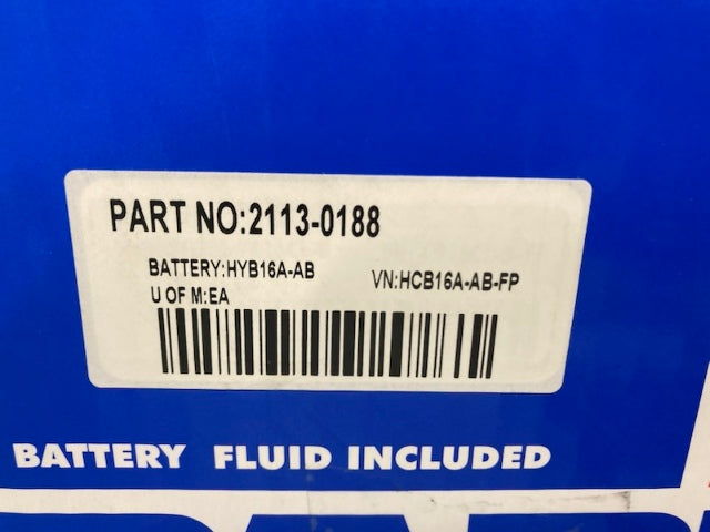 Parts Unlimited 2113-0188 12v Battery HYB16A-AB With Acid New Genuine