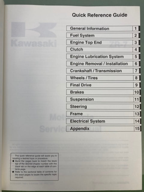 Kawasaki 99924-1248-01 ZR-7 Service Manual '00 Genuine