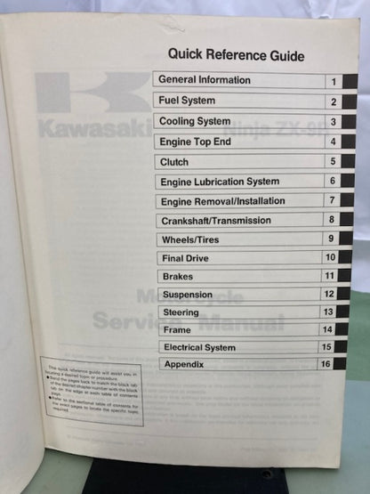 Kawasaki 99924-1225-01 Ninja ZX-9R Service Manual '97 Genuine