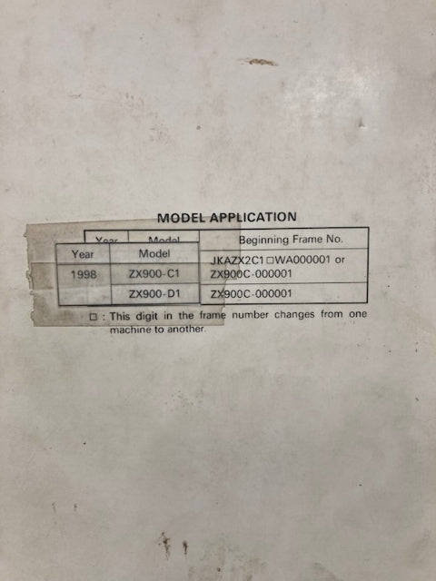 Kawasaki 99924-1225-01 Ninja ZX-9R Service Manual '97 Genuine