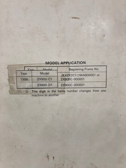 Kawasaki 99924-1225-01 Ninja ZX-9R Service Manual '97 Genuine