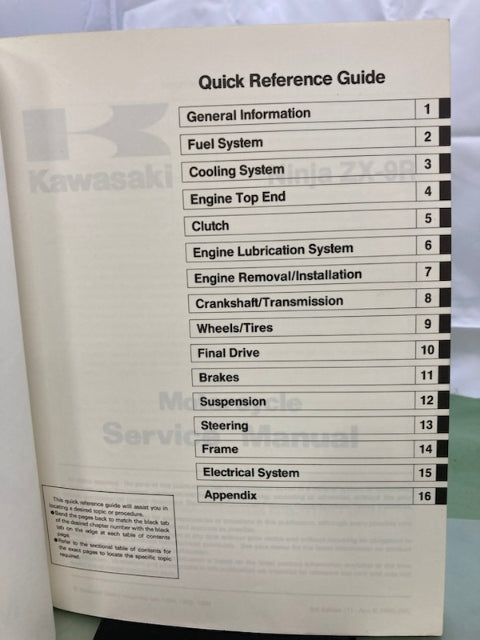 Kawasaki 99924-1171-03 Ninja ZX-9R Service Manual '96 Genuine