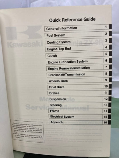 Kawasaki 99924-1171-03 Ninja ZX-9R Service Manual '96 Genuine