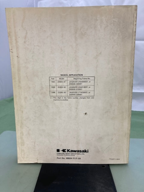Kawasaki 99924-1171-03 Ninja ZX-9R Service Manual '96 Genuine
