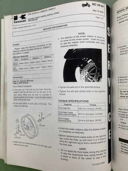 Kawasaki 99924-1255-01 Ninja ZX-9R Service Manual '99 Genuine