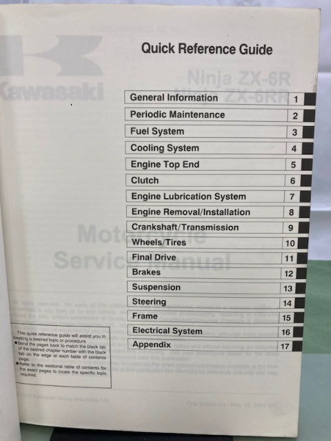 Kawasaki 99924-1311-01 Ninja ZX-6RR Service Manual '02 Genuine