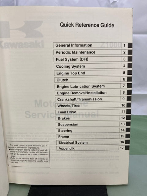 Kawasaki 99924-1310-01 Z1000 Service Manual '02 Genuine