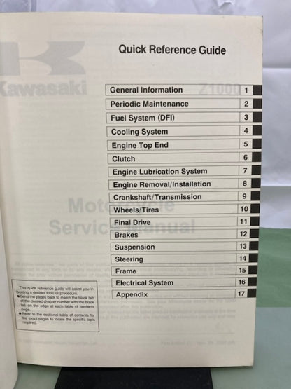 Kawasaki 99924-1310-01 Z1000 Service Manual '02 Genuine
