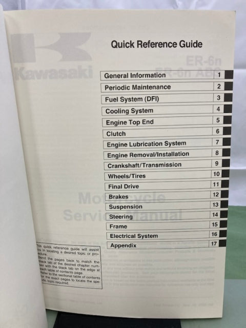 Kawasaki 99924-1418-01 ER-6n ABS Service Manual '08 Genuine