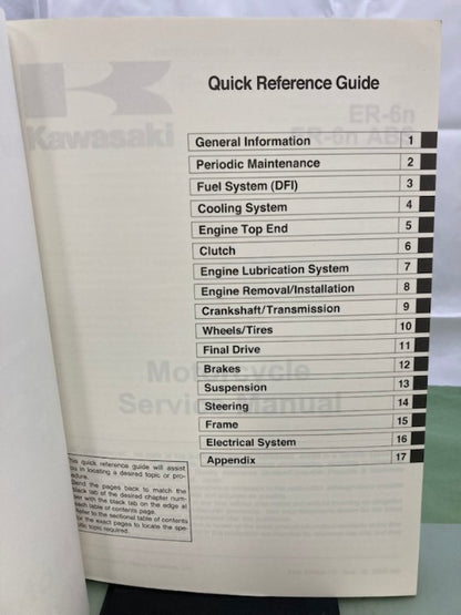 Kawasaki 99924-1418-01 ER-6n ABS Service Manual '08 Genuine