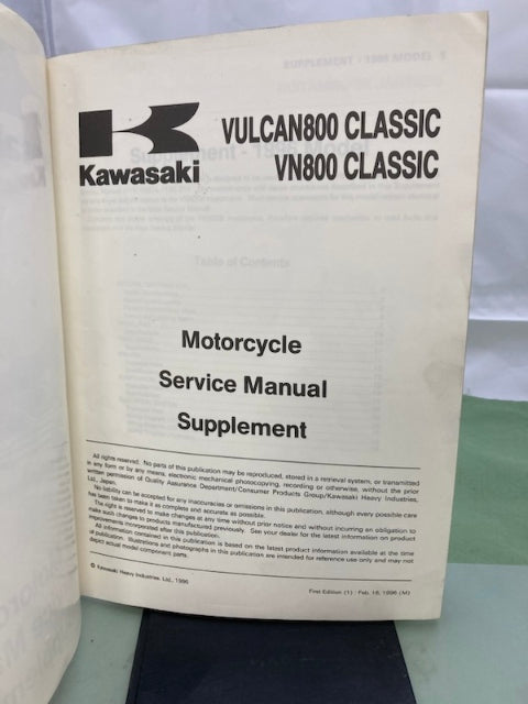 Kawasaki 99924-1199-51 Vulcan800 VN800 Classic Service Manual Sup '96 Genuine
