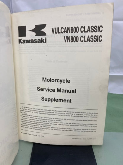 Kawasaki 99924-1199-51 Vulcan800 VN800 Classic Service Manual Sup '96 Genuine
