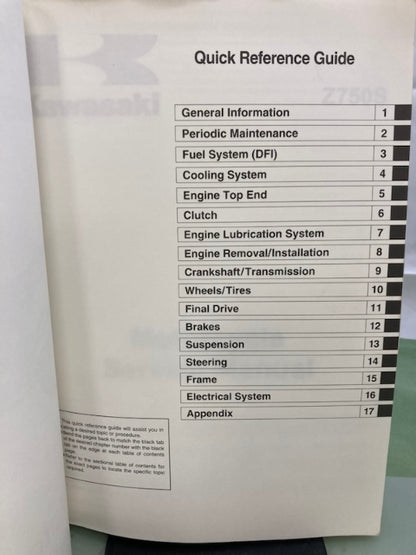 Kawasaki 99924-1344-01 Z750S Service Manual '04 Genuine