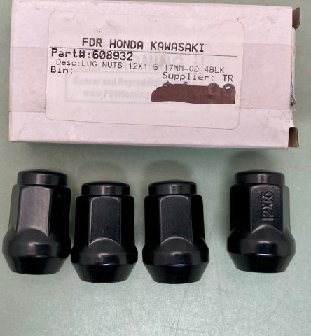 QuadBoss 608932 Lug Nuts 12X1.5 17mm-OD 4Pk Blk, Hon/Kaw New Genuine