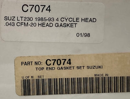Cometic C7074 Top End Gasket Set, Suz 85'-93 4cycle .043 CFM-20 New Genuine