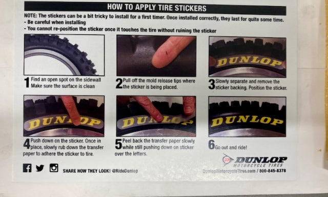 Qty 2 Dunlop Motorcycle Tire Lettering Yellow Stickers New Genuine