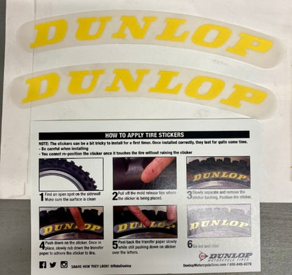 Qty 2 Dunlop Motorcycle Tire Lettering Yellow Stickers New Genuine