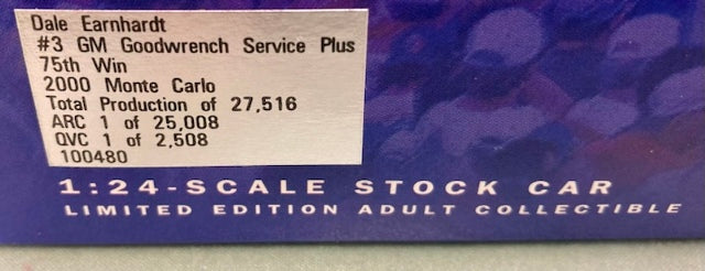 Action 1:24 Dale Earnhardt #3 GM Goodwrench Service Plus 75th Win New