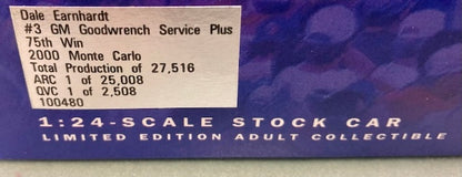 Action 1:24 Dale Earnhardt #3 GM Goodwrench Service Plus 75th Win New