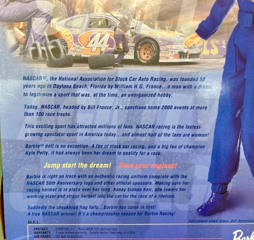Mattel 20442 Barbie NASCAR Doll 50th Anniversary Collector Edition 1948-1998 New
