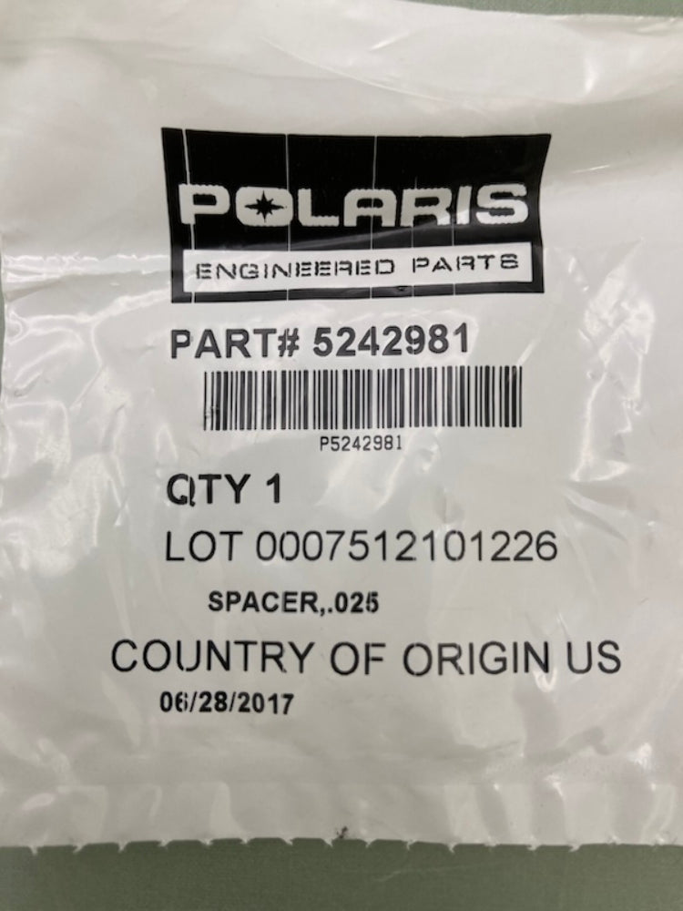 Qty 2 Polaris 5242981 Spacer 0.025 New Genuine