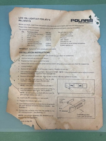 Polaris 2870779 Low Oil Warning Kit New Genuine