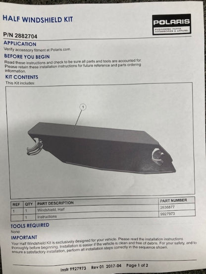 Polaris 2882704 Half Windshield New Genuine