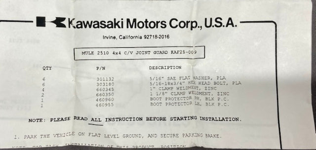 Kawasaki KAF25-009 Mule 2510 4x4 C/V  Joint Guard  New Genuine
