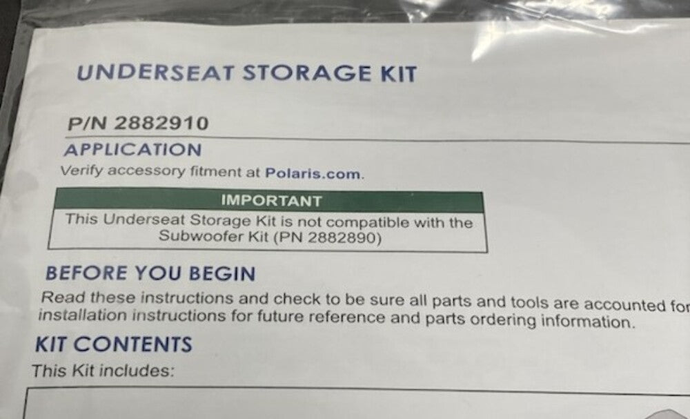 Polaris 2882910 K-Accy, Storage, Underseat, Zs Kit New Genuine