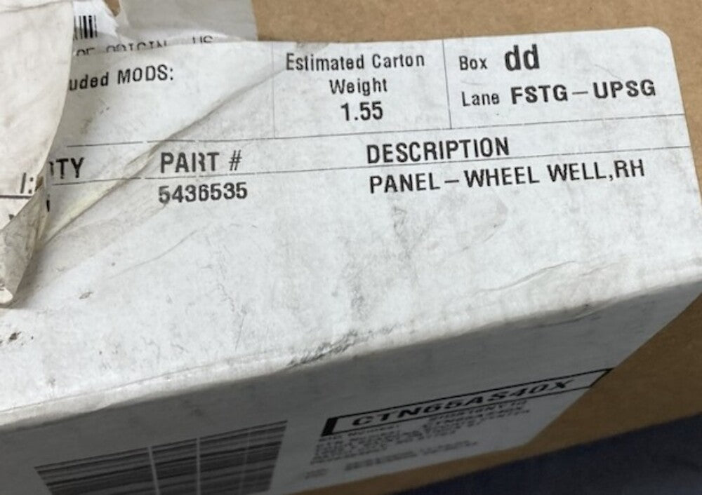 Polaris 5436535 Panel, Wheel, Well, Rh New Genuine