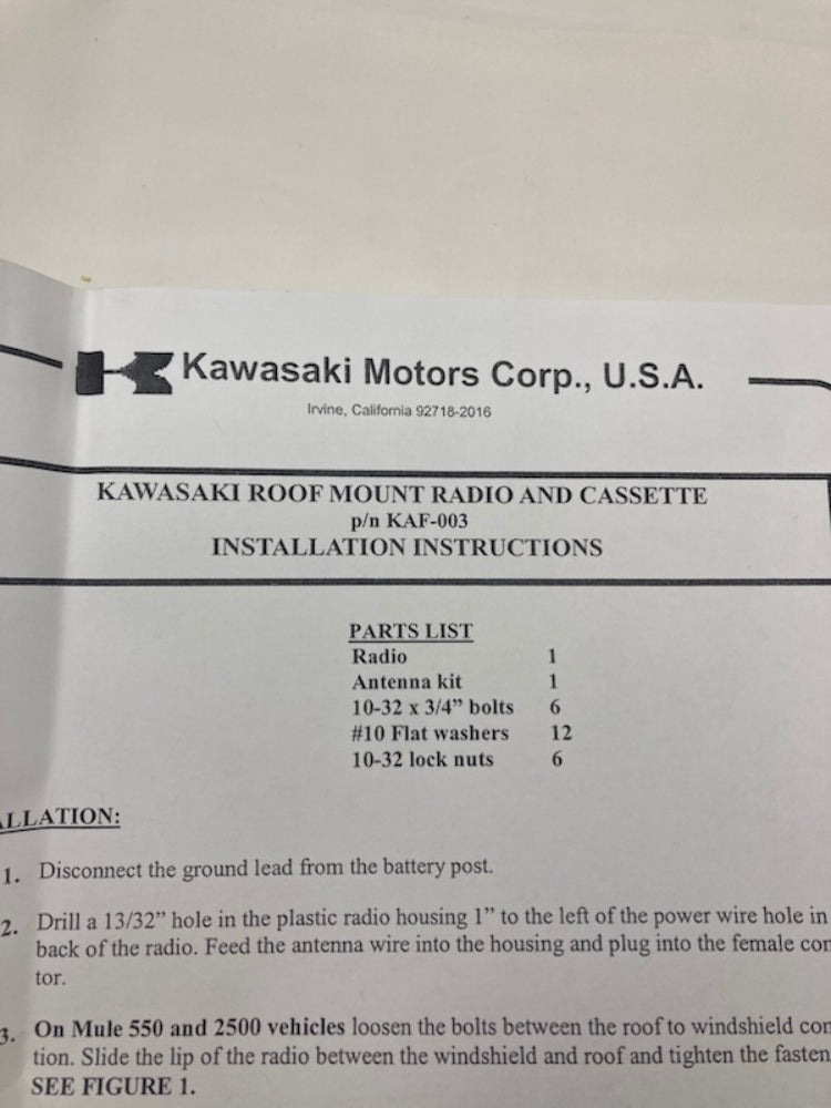 Kawasaki KAF-003 Roof Mount Radio And Cassette New Genuine