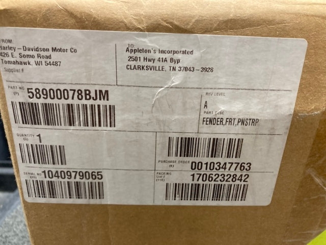 Harley-Davidson 58900078BJM Front Fender Black w/ Silver Stripe New Genuine