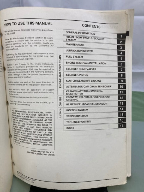 Honda 61GEL03 XR50R Service Manual '00-'03 Genuine