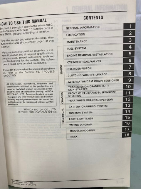 Honda 61GS900 ZB50 Service Manual '88 Genuine
