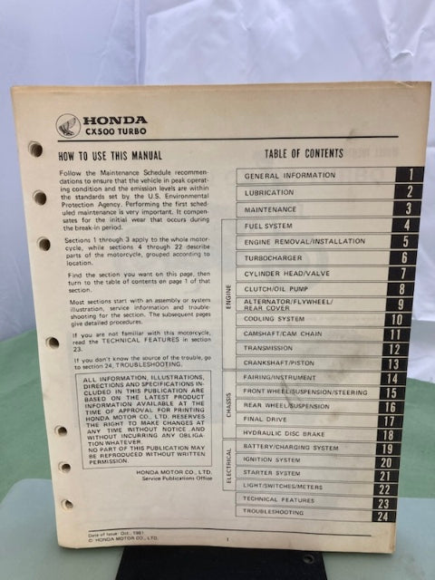 Honda 61MC700 CX500 Turbo Shop Manual '82 Genuine
