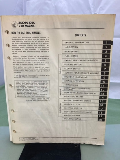 Honda 61MJ801 V30 Magna VF500C Shop Manual '84-'85 Genuine