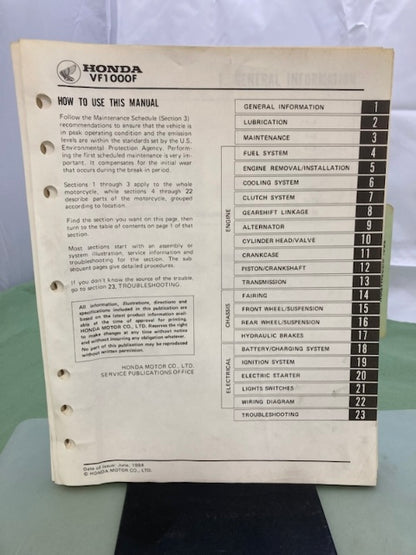 Honda 61MB600 Interceptor VF1000F Shop Manual '84 Genuine