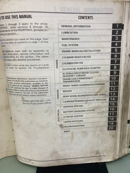 Honda 61HA802 TRX 250 Fourtrax 250 Service Manual '85-'87 Genuine
