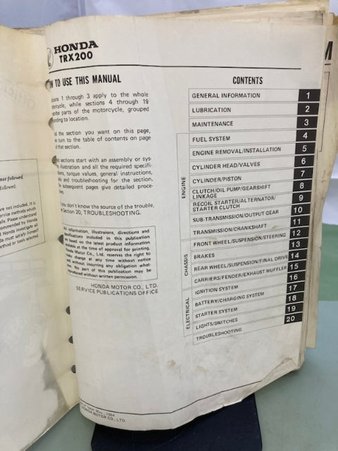 Honda 61VM500 TRX200 Shop Manual '84 Genuine