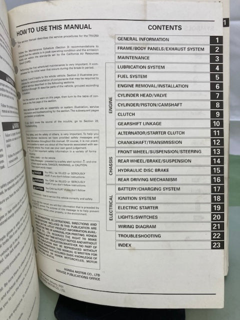 Honda 61HN603 TRX250EX Sportrax Service Manual '01-'05 Genuine