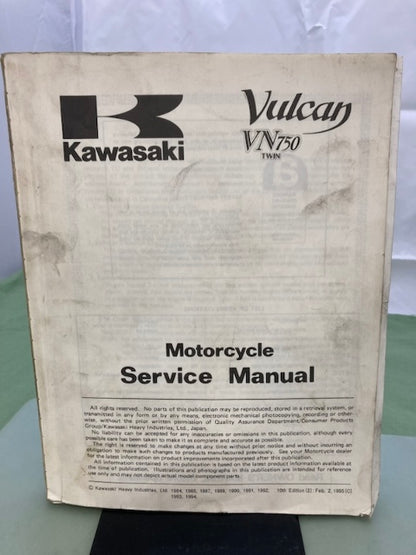 Kawasaki 99924-1054-10 VN750 Twin Vulcan Service Manual '95 Genuine